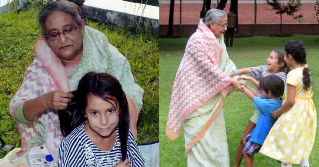 hasina with her grand daughters on her holyday