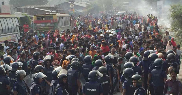 workers police clash in adamjee epz