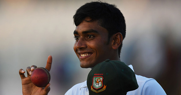 mehedi hasan miraz at 1st test at chittagong with ball