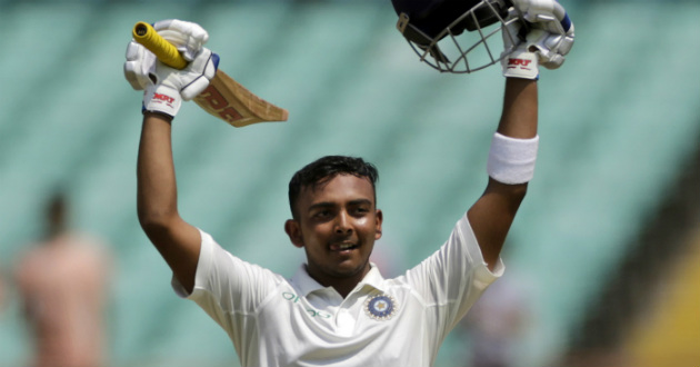 prithvi shaw raises his bat after hitting ton in test debut