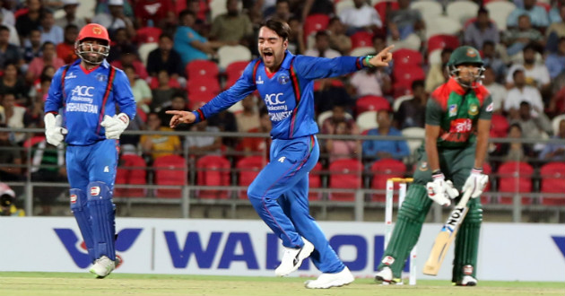 rashid khan celebrating a wicket against bangladesh at dehradun