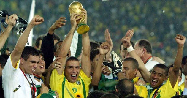 Brazil celebrate their fifth world cup trophy