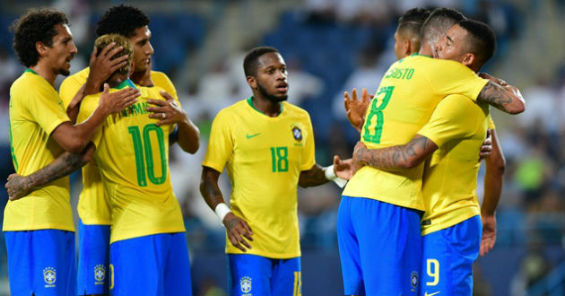 brazil celebrate a goal
