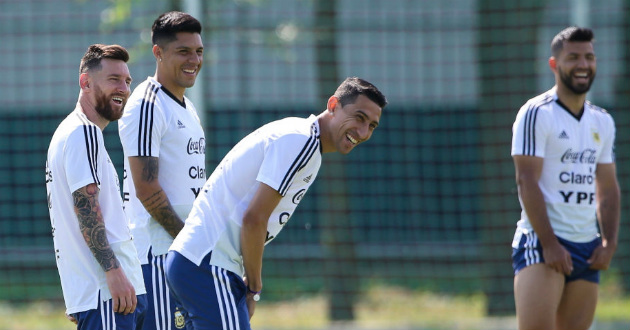 messi aguero in practice before the match against france