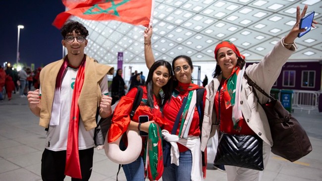 morocco fans celebrate the win against portugal