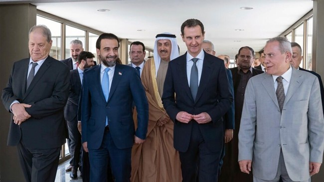 assad meets senior arab lawmakers in damascus