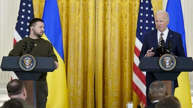 biden speaks during a news conference with zelenskyy