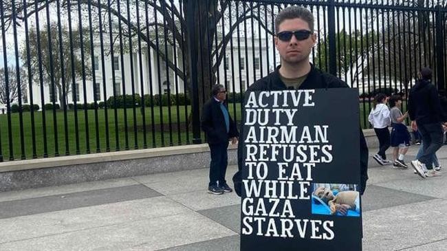 end the occupation us air force member on white house hunger strike against israels gaza war