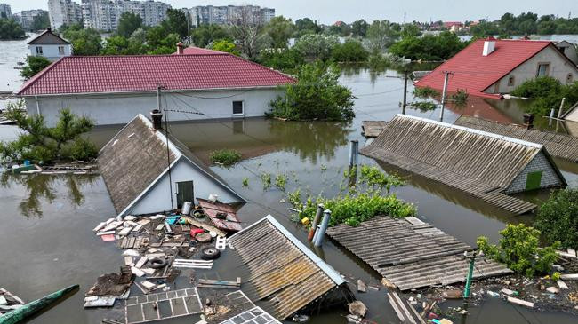 flooded residential buildings after the nova kakhovka dam breached