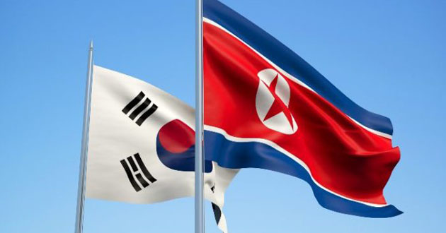 north and south korean flags