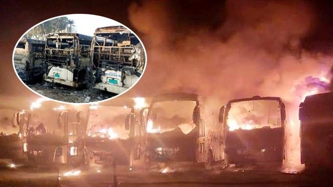 12 buses on fire