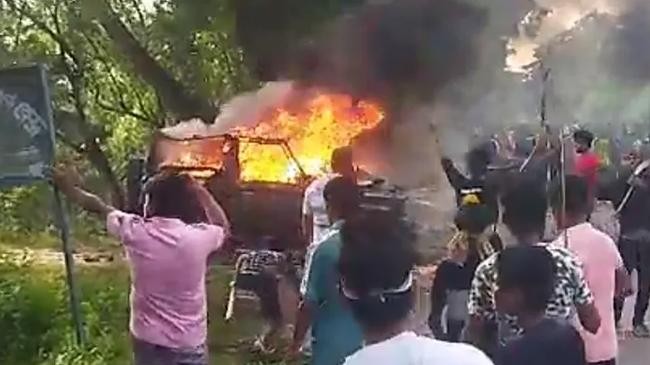army car burning