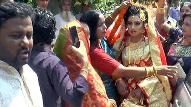 bride with brides house