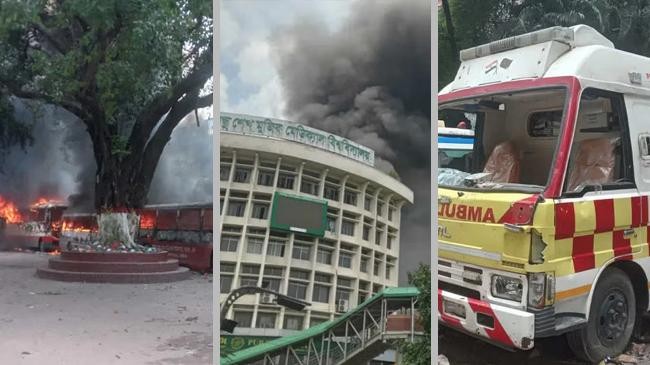 cars vandalized and set on fire at bsmmu