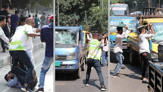clash of awami league and bnp leaders and workers at kakrail intersection cars vandalized