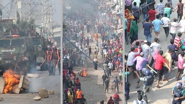 demonstration by setting fire to the highway in gazipur holiday in factories
