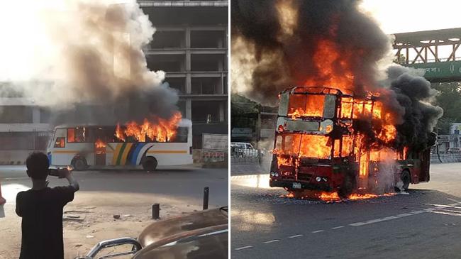 fire in two bus