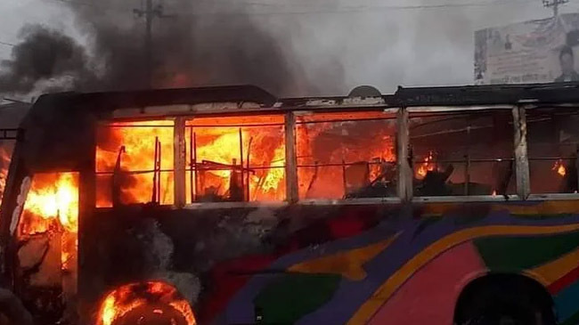 fire on moving bus