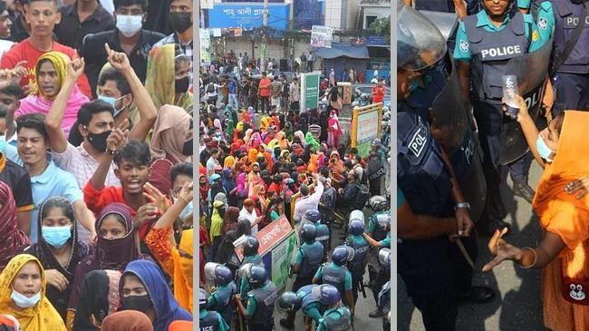 garment workers protest on the streets in mirpur