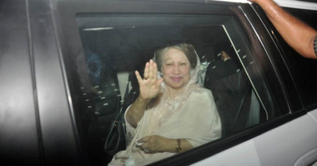 khaleda zia reached bangladesh