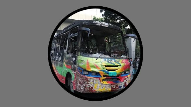 miscreants set fire to a passenger bus in front of the national press club in shahbagh area of the capital