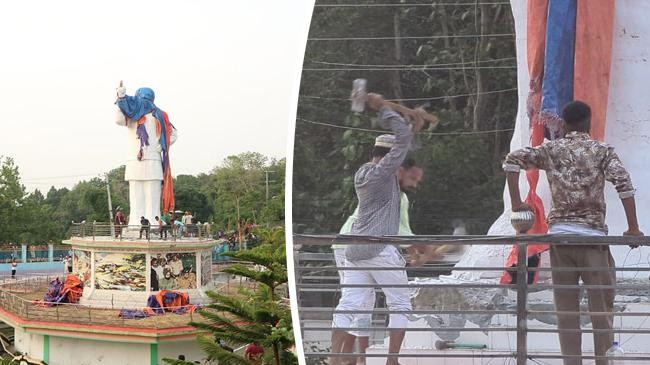 mujibs statue being removed in rangamati