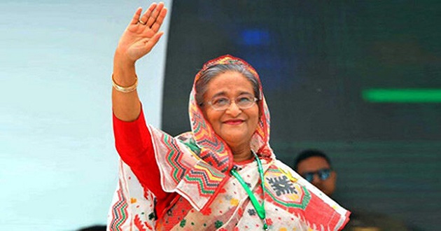 pm hasina showing v sign