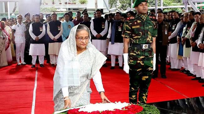 pm tribute bangabandho potrait