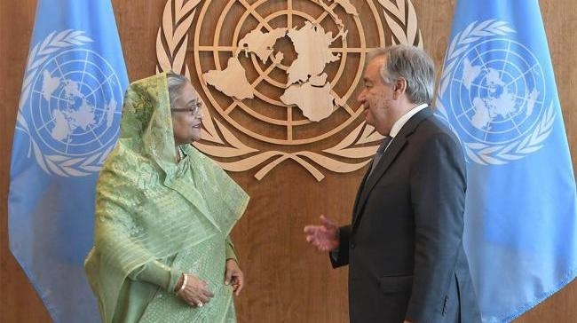 sheikh hasina and antonio guterres