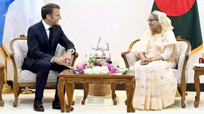sheikh hasina and emmanuel macron