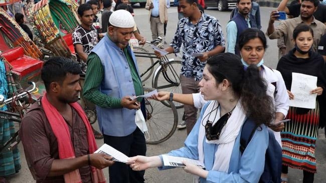 students distributed leaflets over their demands inner