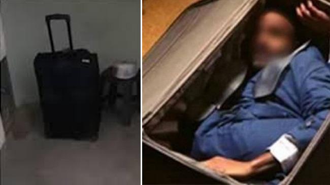 boy bring friend in suitcase