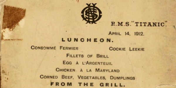 titanic denner menu