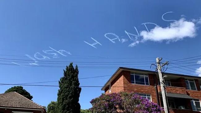 wash hands wrote in sky