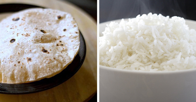 cooked rice and roti