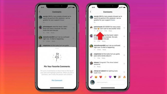 comment pinned option for instagram