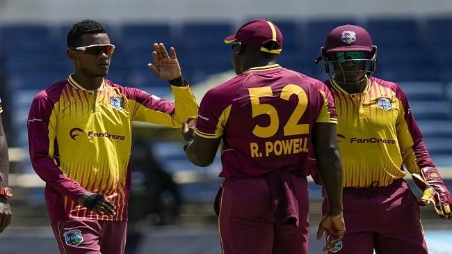 akeal hosein celebrates after getting rid of mitchell santner