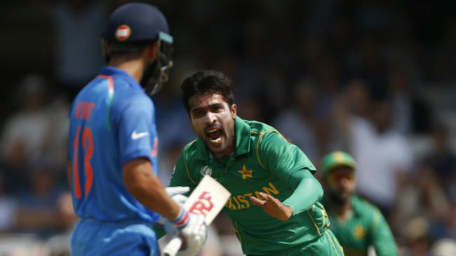amir celebrates a wicket for pakistan