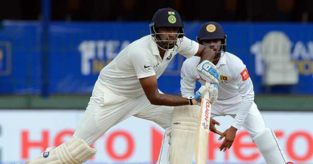 ashwin playing a shot while getting fifty against sri lanka