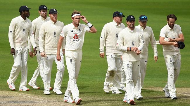 broad leads england from the field after their third test victory