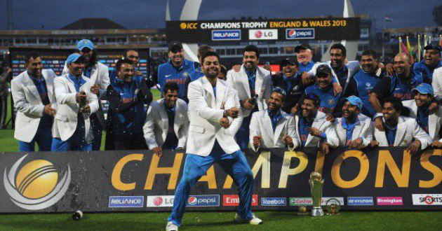 celebration of kohli after winning champions trophy