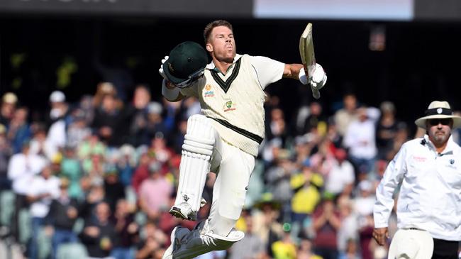 david warner takes flight after reaching his triple century