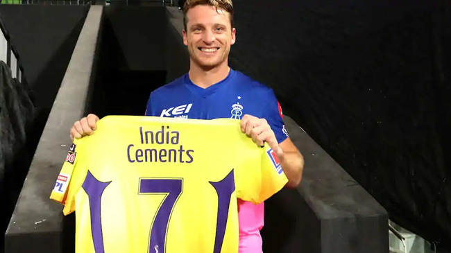 jos buttler with dhoni jersy ipl 2020