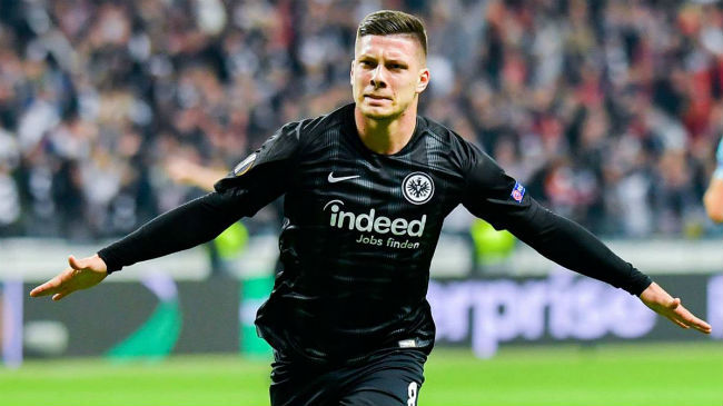 jovic celebrates a goal