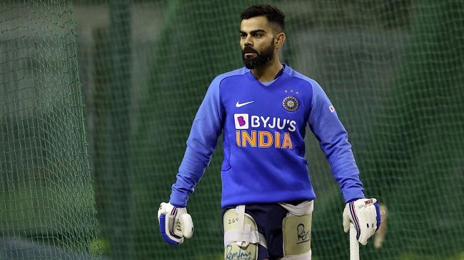 kohli looks on while batting in the nets