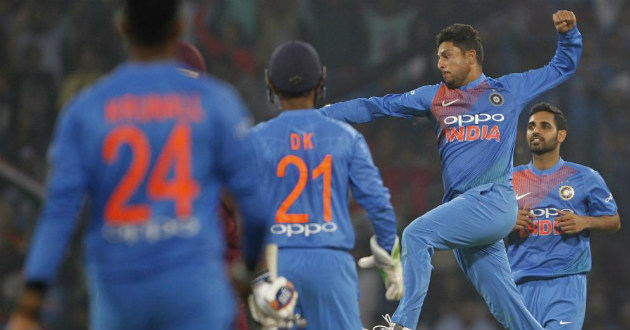 kuldeep celebrating a wicket against windies