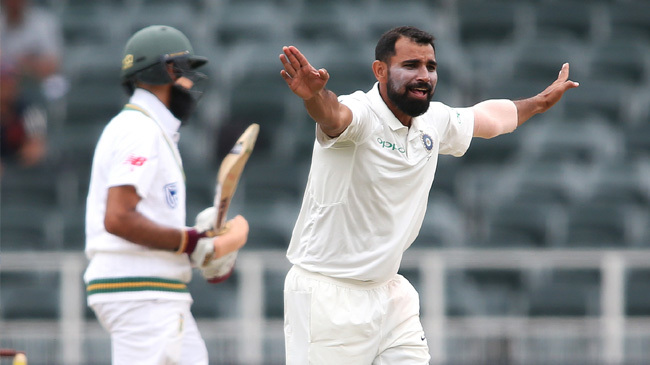 mohammed shami appeals for a wicket