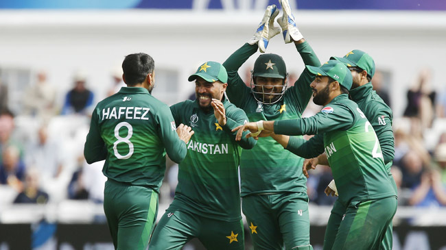 pakistan celebrate a wicket world cup