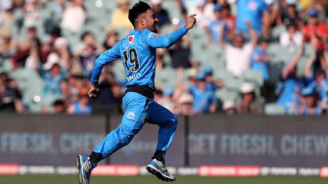 rashid khan races off after claiming his hat trick