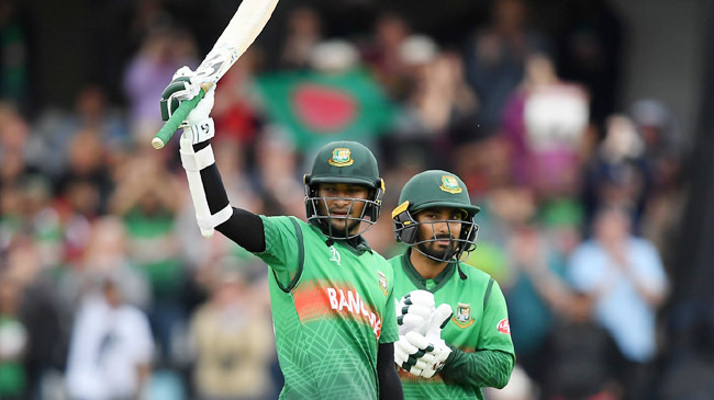 shakib al hasan celebrates his century with liton das